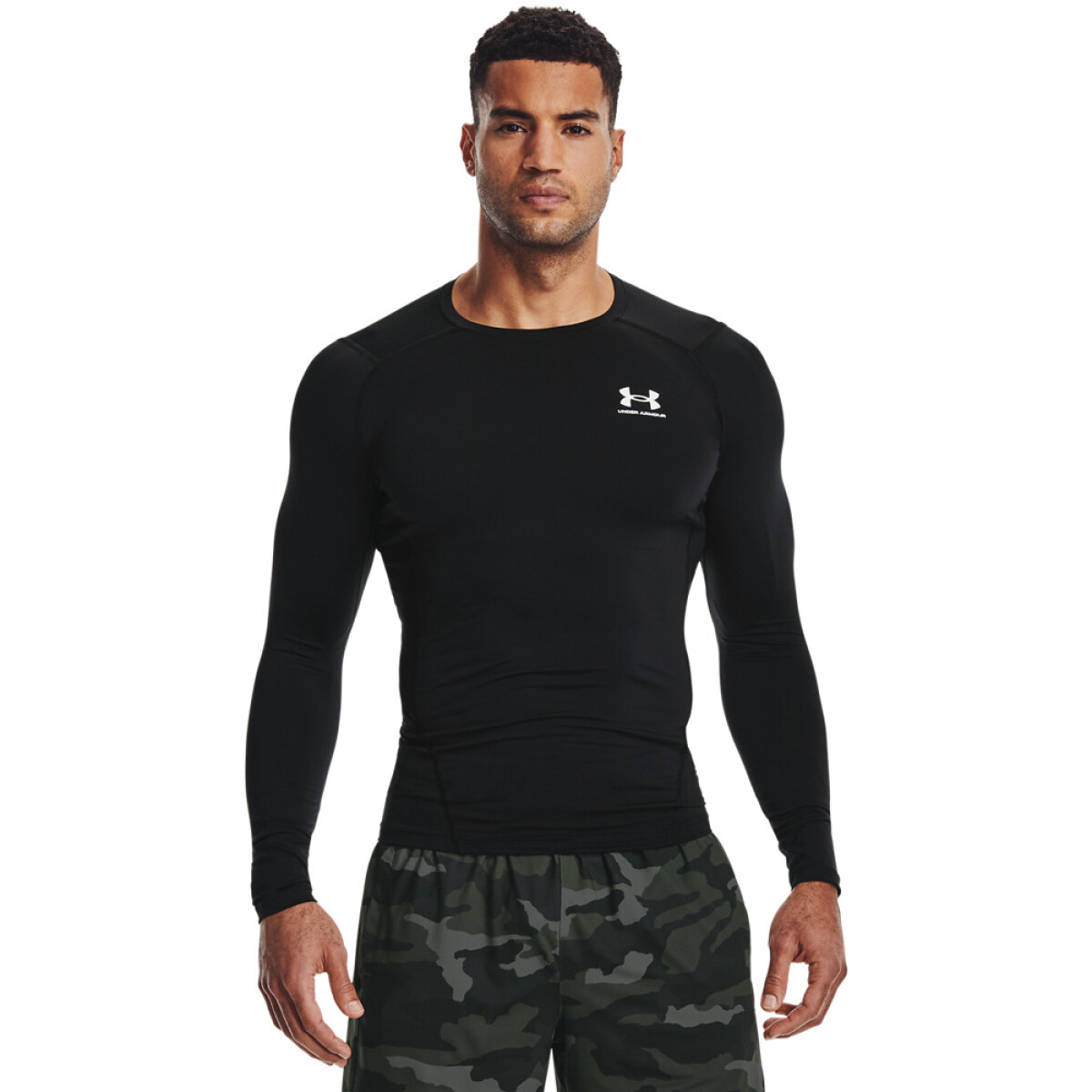 UA HG Armour Comp LS-WHT - BLK-001 