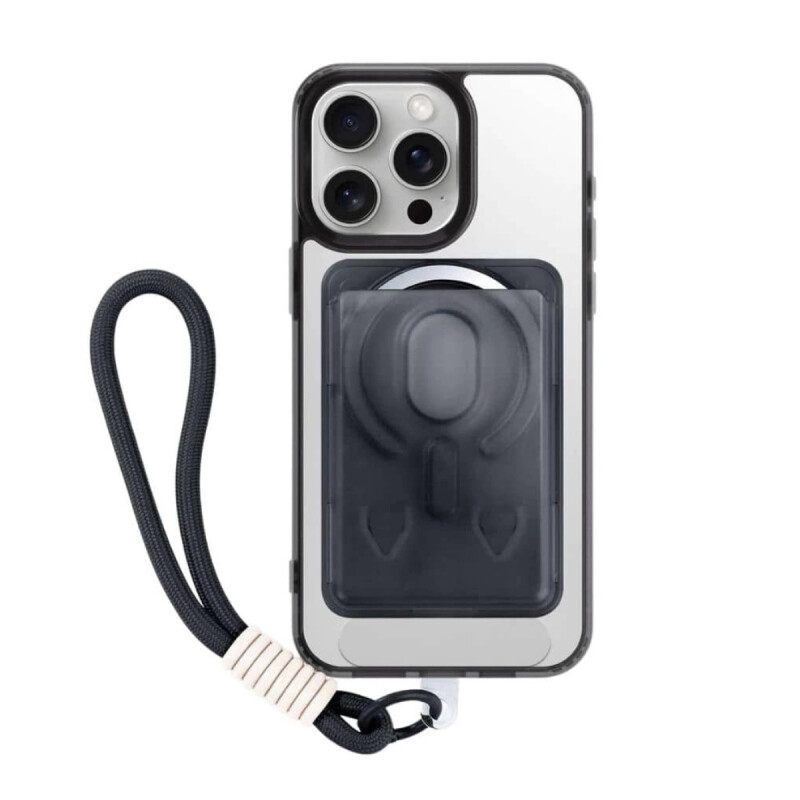 Estuche TPU Para iPhone 17 Pro Negro con Correa y Tarjetero Estuche TPU Para iPhone 17 Pro Negro con Correa y Tarjetero