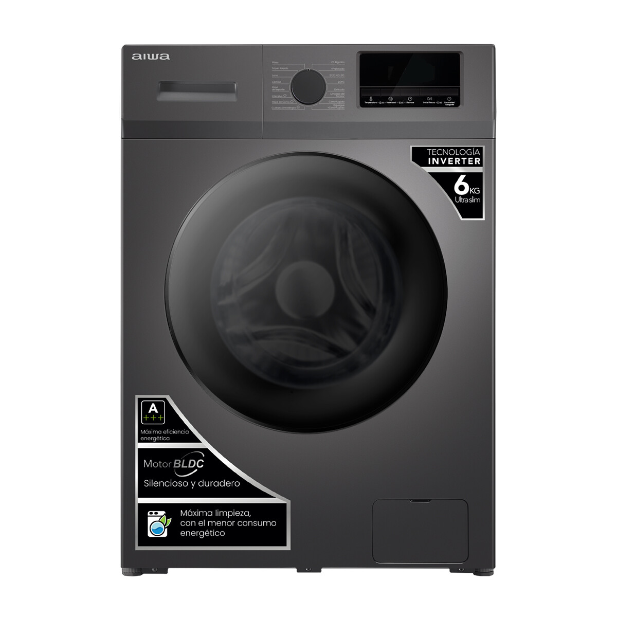 Lavarropas Automático Carga Frontal AIWA 6KG Inverter - Gris 