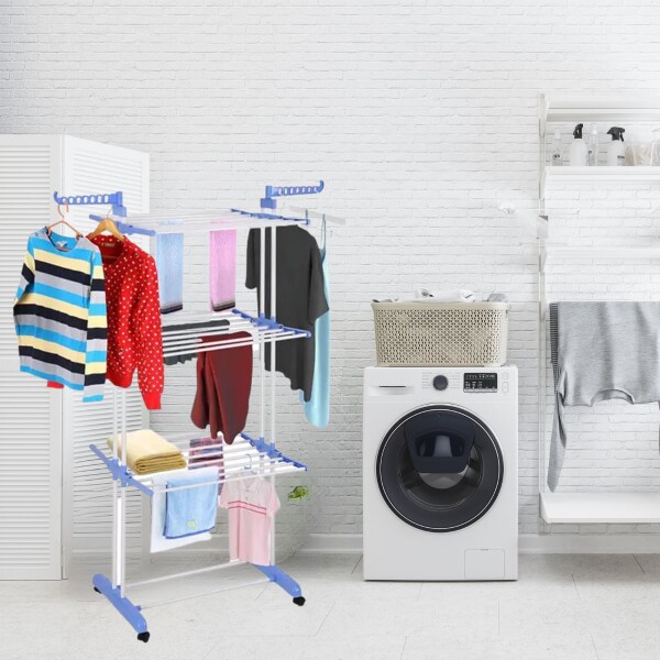 Tendedero Vertical Varillas Acero Plegable De 3 Niveles Tender Ropa Lavadero Metal De Pie 54x68x168 Cm Celeste Tendedero Vertical Varillas Acero Plegable De 3 Niveles Tender Ropa Lavadero Metal De Pie 54x68x168 Cm Celeste