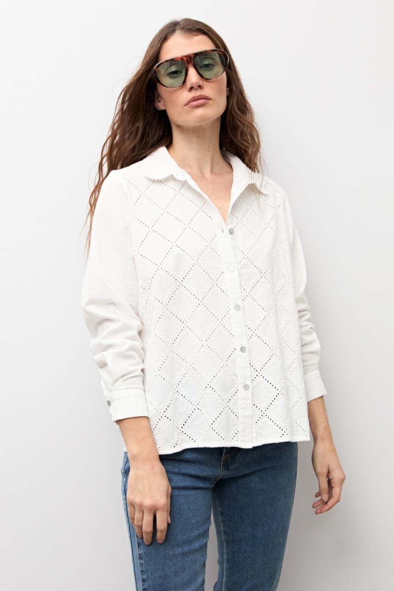 Camisa frente broderie blanco
