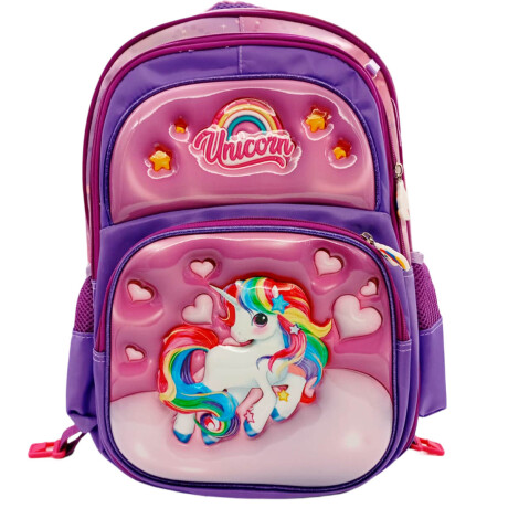 Mochila Escolar 3en1 Lunchera + Cartuchera Infantil Unicornio Rosa