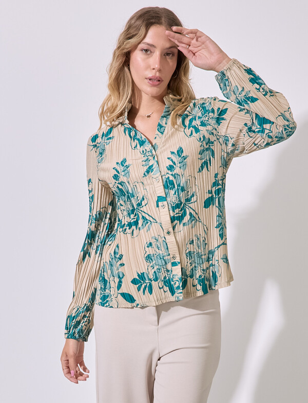 Blusa Plisada Print MULTI/VERDE