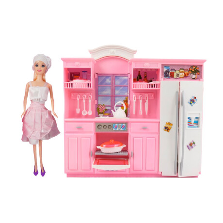 Muñeca con mueble de cocina y accesorios Muñeca con mueble de cocina y accesorios