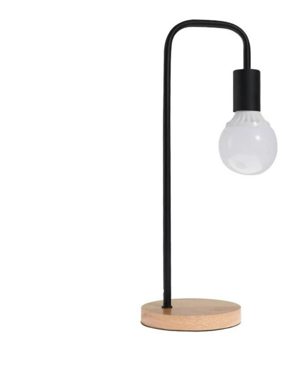 Lampara De Escritorio Metal Y Madera Retro - Negro 