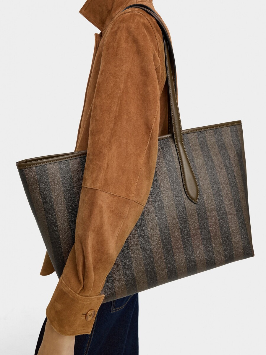Bolso Shopper A Rayas Con Bolsa Extraíble marron