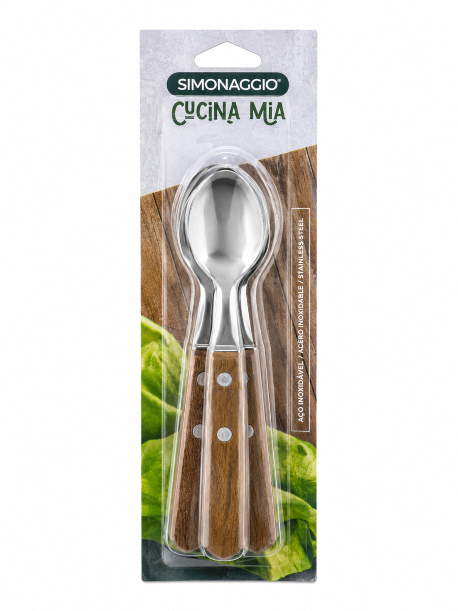 CUCHARA DE TE SET 3PCS MANGO MADERA - MARRON 