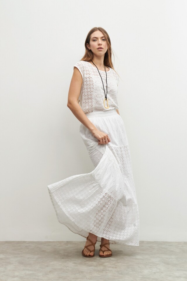 Maxi falda broderie blanco