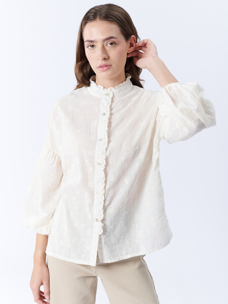 Blusa Manga Larga Broderie Crudo