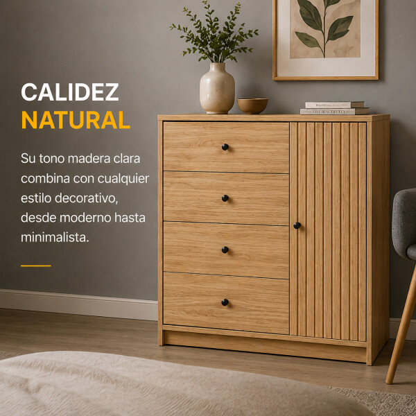 Cómoda ComboHome Cajonera 4 Cajones 1 Puerta 100Cm Nórdica Marrón 1