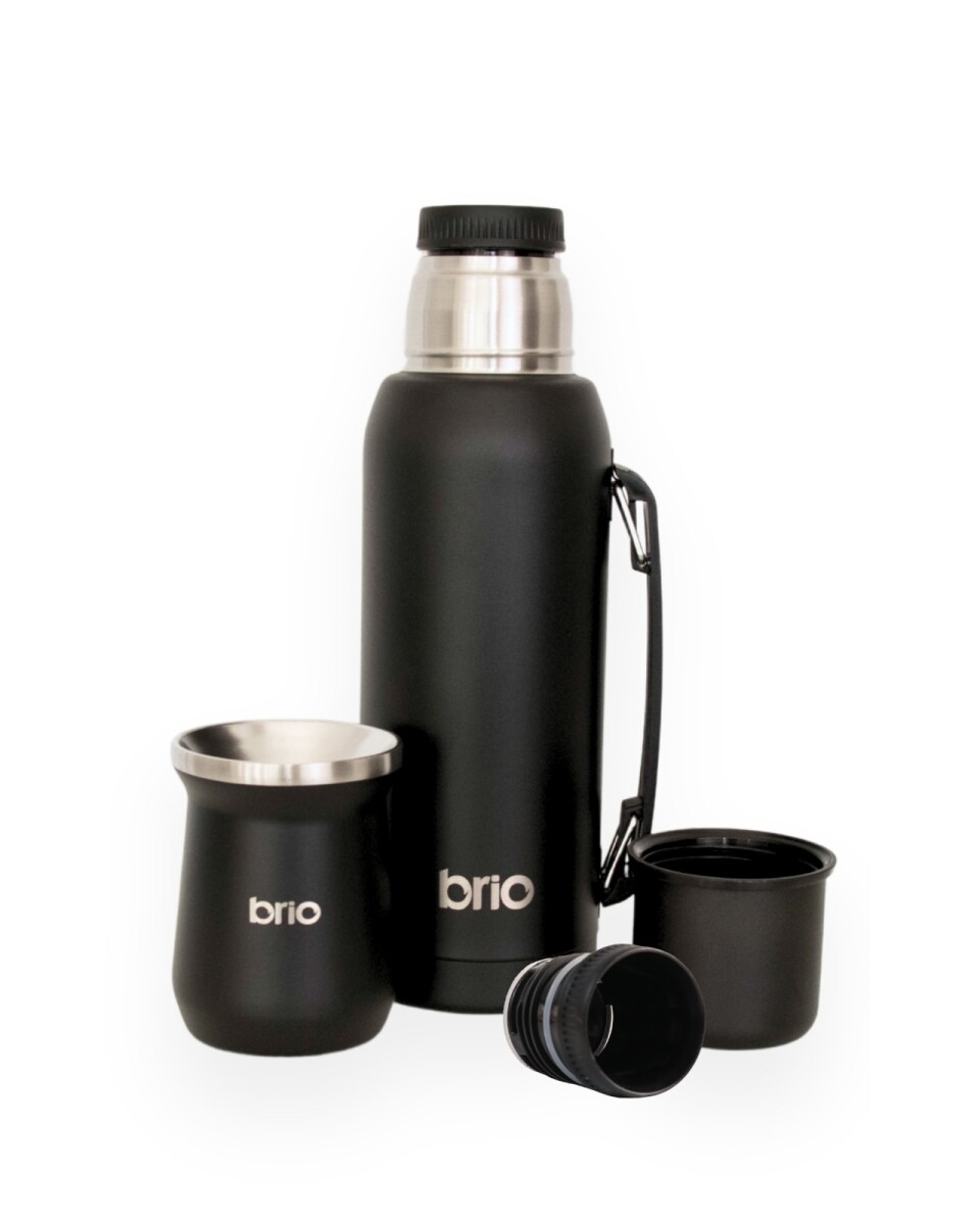 Set De Termo 1 Litro Y Mate Diseño Clásico brio Acero Inox - Negro 