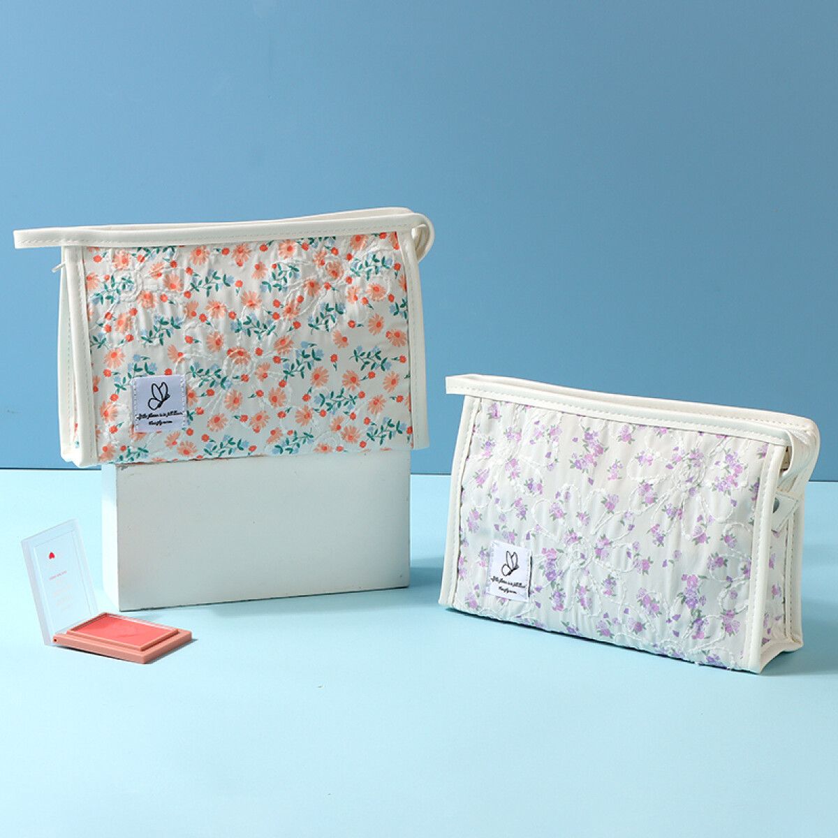 Bolsa De Maquillaje Rectangular - Flores 