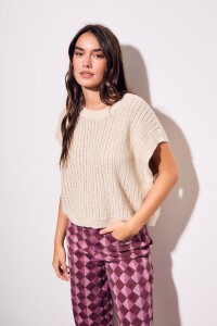 Chaleco Lurex Beige Melange