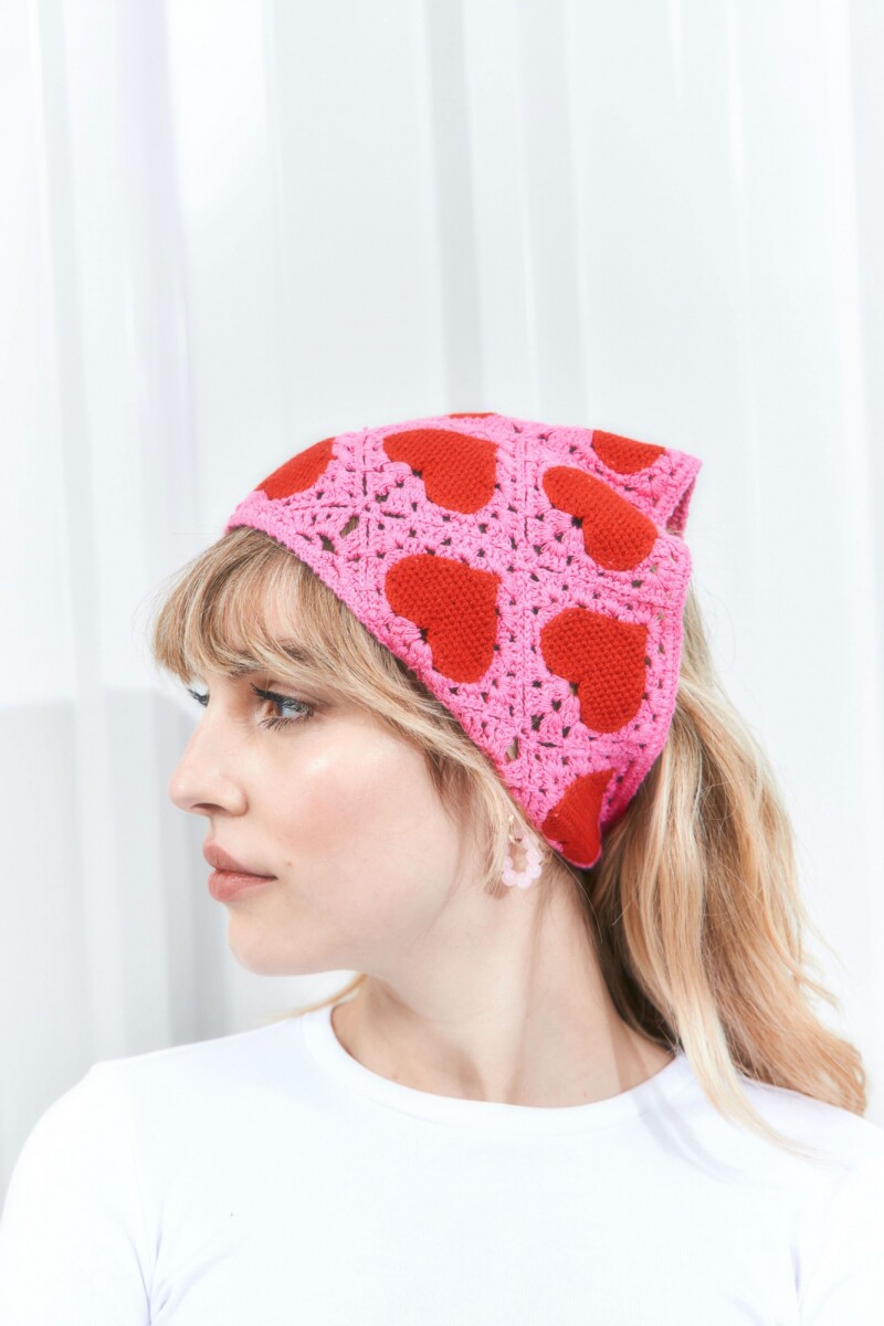 Bandana tejida corazón fucsia