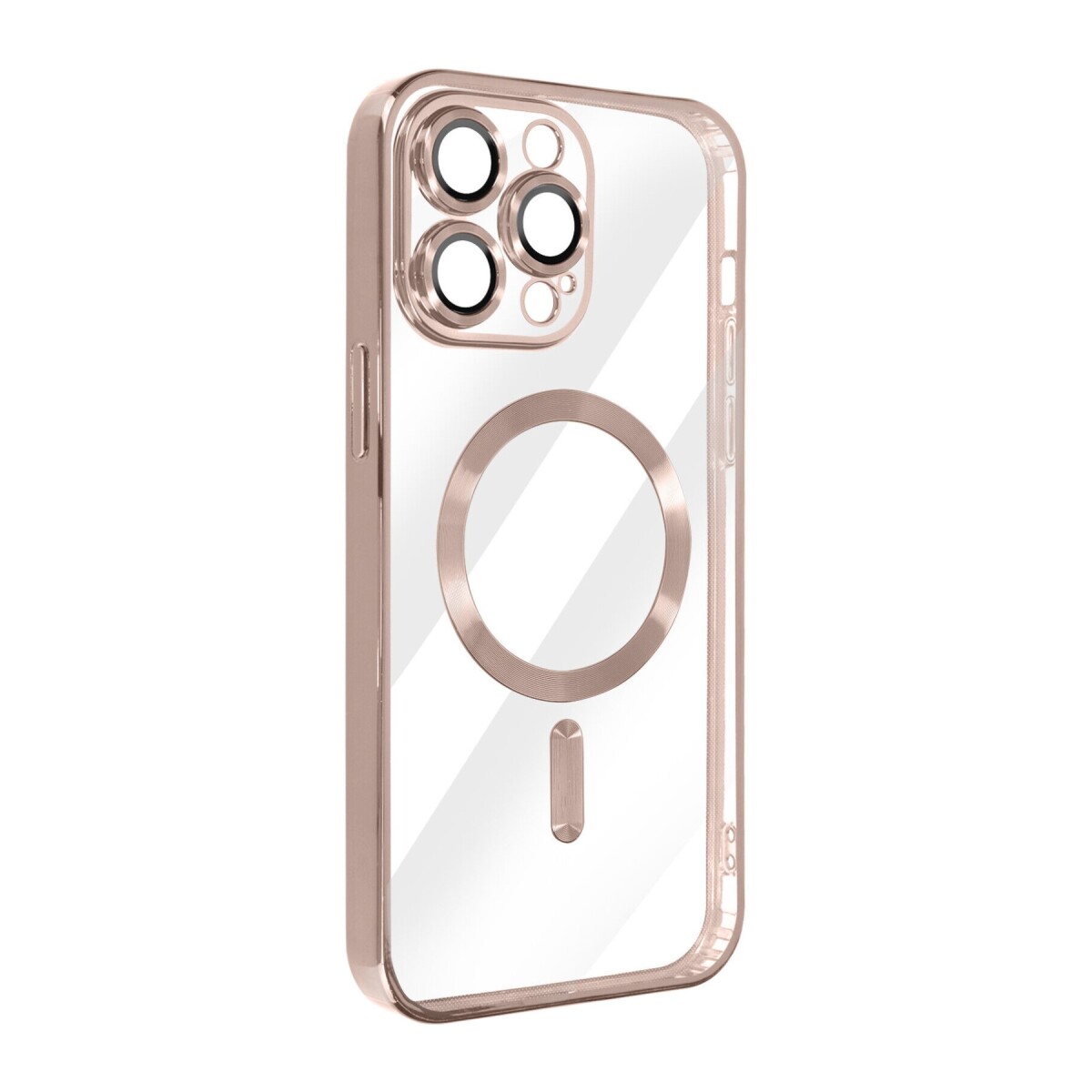 Case Transparente con Carga Inalambrica y Borde de Cromado Iphone 14 Pro Max Pink tortoise