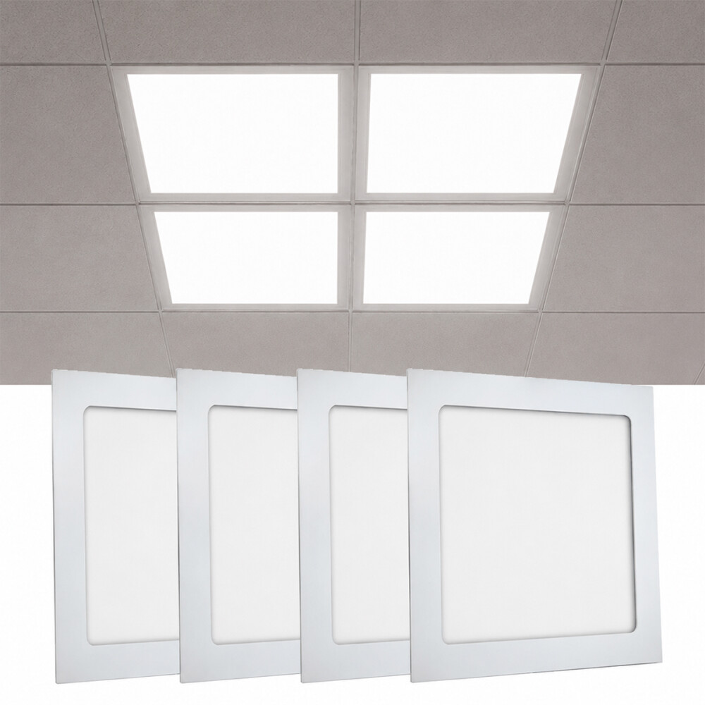 Panel De Techo Pack X4 Plafón Cuadrado Luz Blanco Blanco Panel De Techo Pack X4 Plafón Cuadrado Luz Blanco Blanco