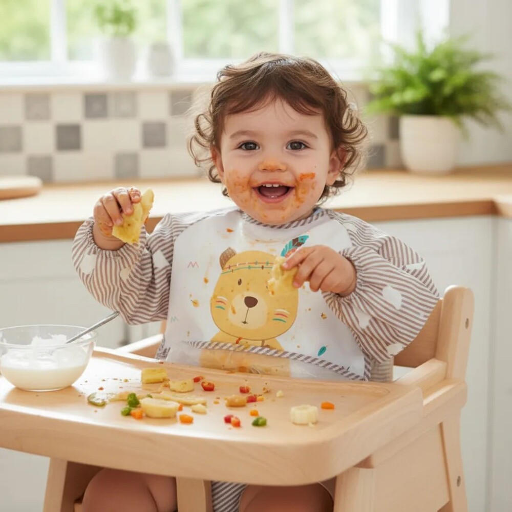 Babero con manga Little Ones gatito beige