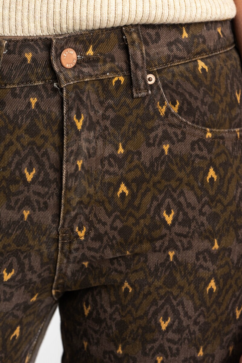 Jean Flared Wide Leg Print Chocolate