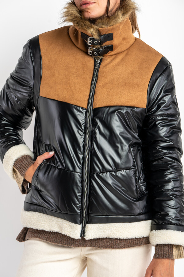 Campera Capitoneada Combinada Negro