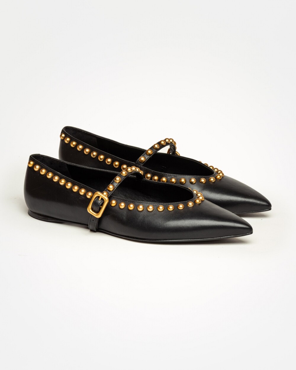Ballerina Valerie en cuero liso Negro