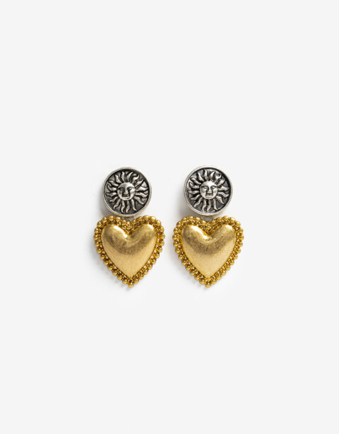 Aros Colgantes Cortos Metal Aros Cortos Monedas Y Corazón - Dorado Oro Amarillo