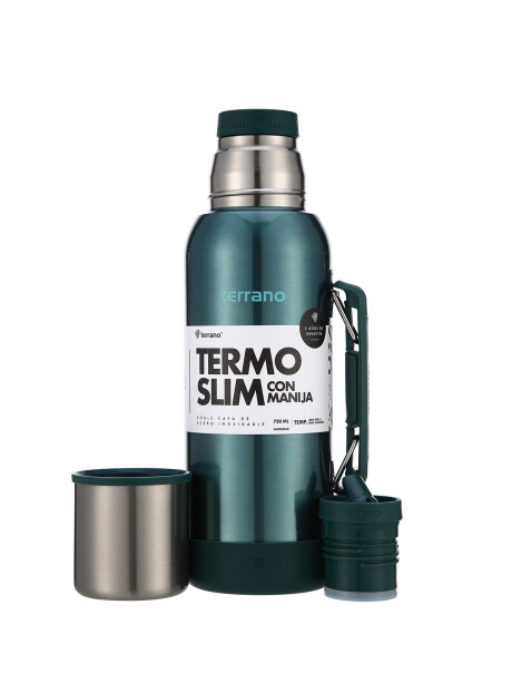 Termo Slim 750mL. con Base Silicona Verde Metalizado