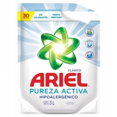 Jabón Líquido Ariel Pureza Activa Hipoalergénico Doypack 3 LT