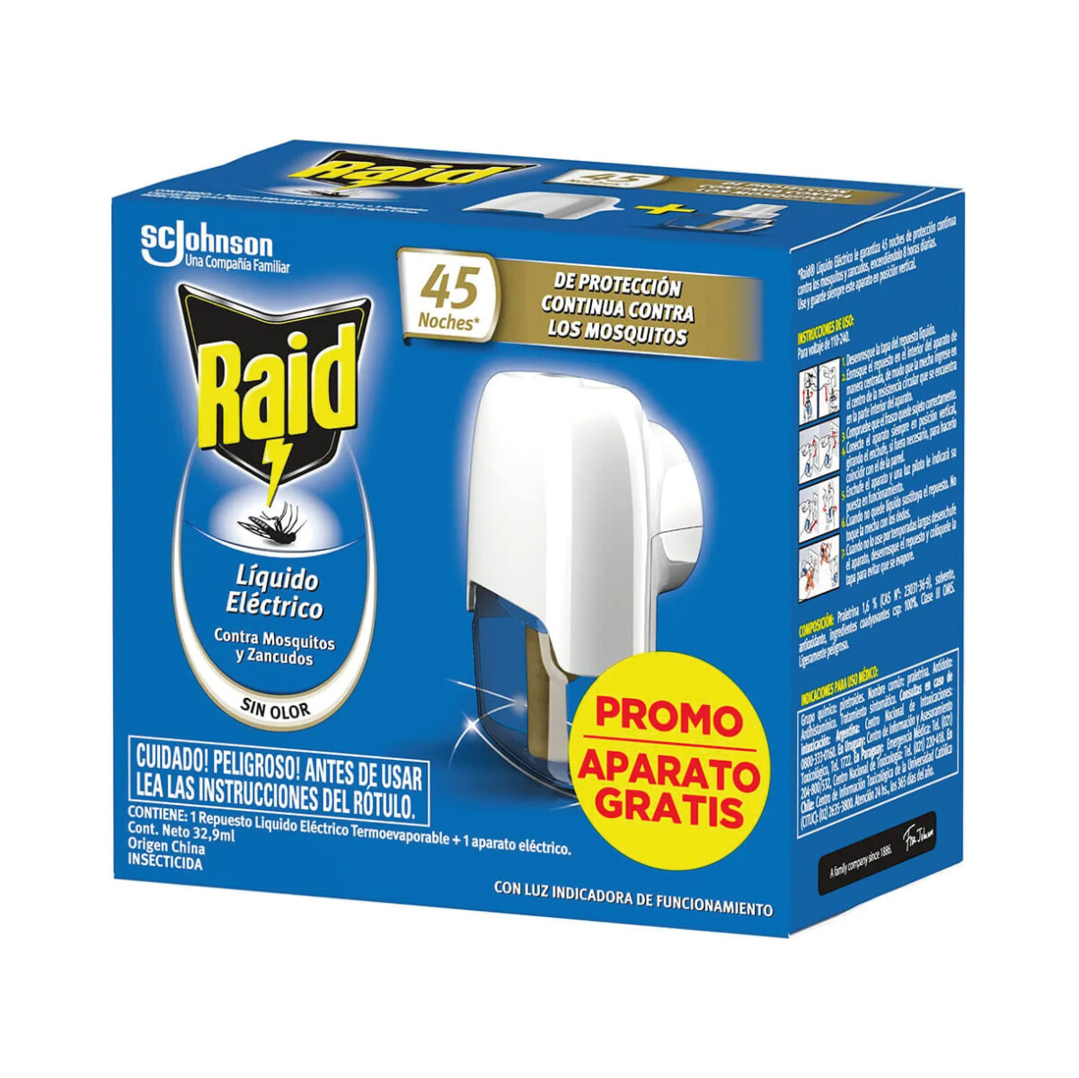 APARATO MATA MOSQUITOS RAID 45 NOCHES FULL SIN OLOR CB 025854 