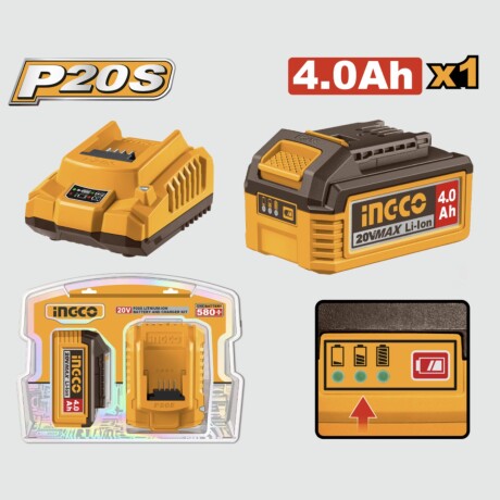 Set Ingco 1 batería 20V 4.0AH + 1 Cargador FBCPK1012 Set Ingco 1 batería 20V 4.0AH + 1 Cargador FBCPK1012