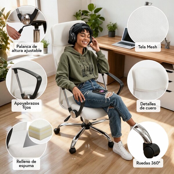 Silla de escritorio Oficina Sillon Ejecutiva Ergonomica giratoria Tela Mesh IMBACK Color Blanco Silla de escritorio Oficina Sillon Ejecutiva Ergonomica giratoria Tela Mesh IMBACK Color Blanco
