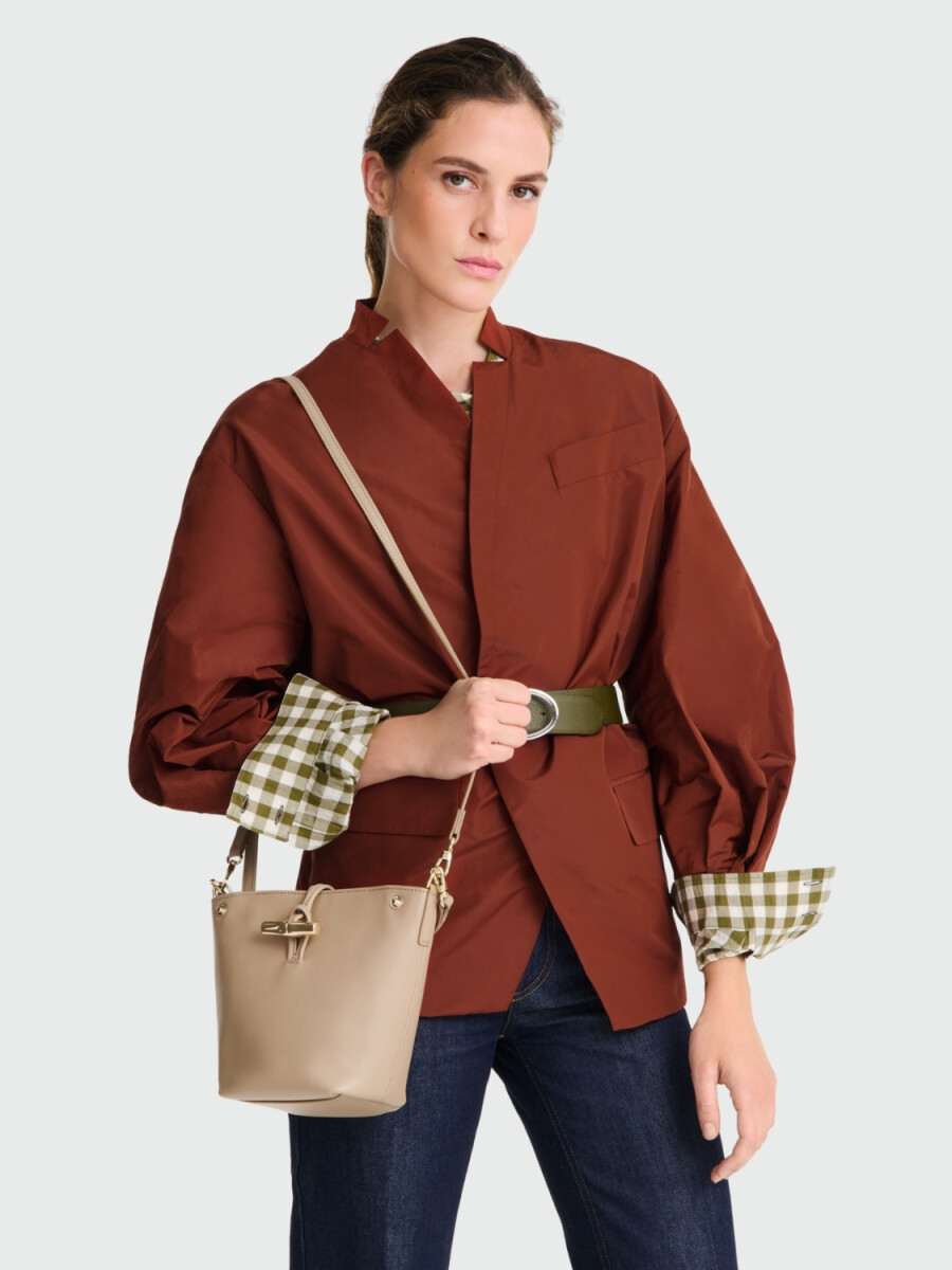 Longchamp - Bolso bandolera de cuero, Le Roseau Sleek - Beige 