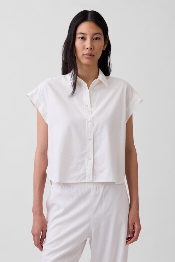 Camisa Lino Marga Corta Mujer New Off White