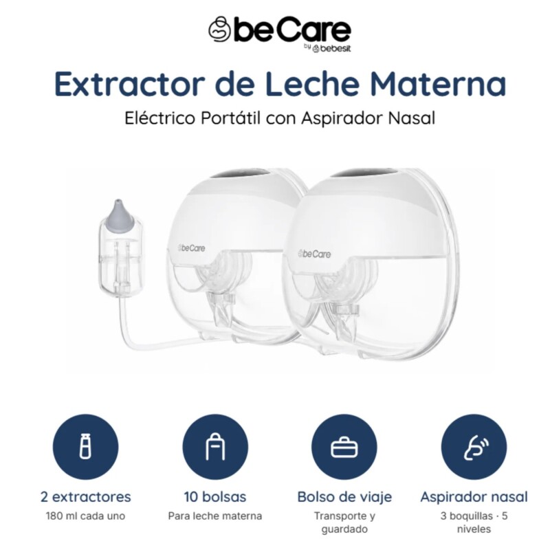Extractor Doble de Leche Portátil con App BeCare + Aspirador Nasal + 10 Bolsas y Bolso de Almacenamiento Extractor Doble de Leche Portátil con App BeCare + Aspirador Nasal + 10 Bolsas y Bolso de Almacenamiento