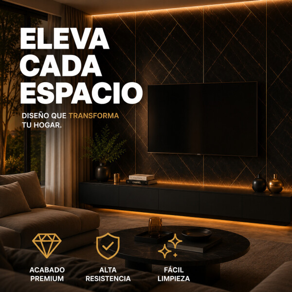 Placa PVC Símil Mármol Utilizables 2,2X1,22 Resistente 3Mm Negro