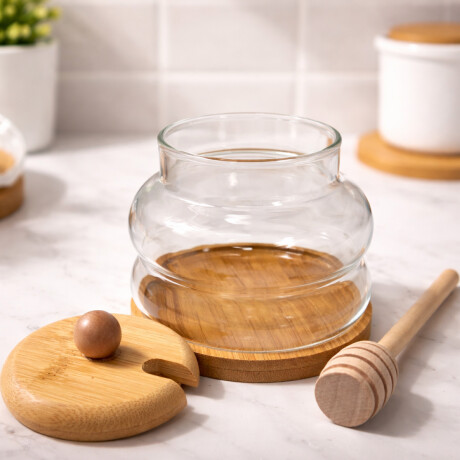 Mielera de vidrio y madera 350ml Madera