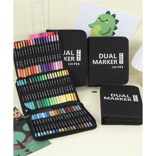 Set De 100 Marcadores Doble Punta Con Estuche Set De 100 Marcadores Doble Punta Con Estuche