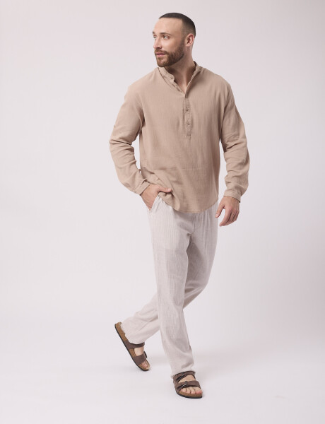 Camisa m/l bambula beige