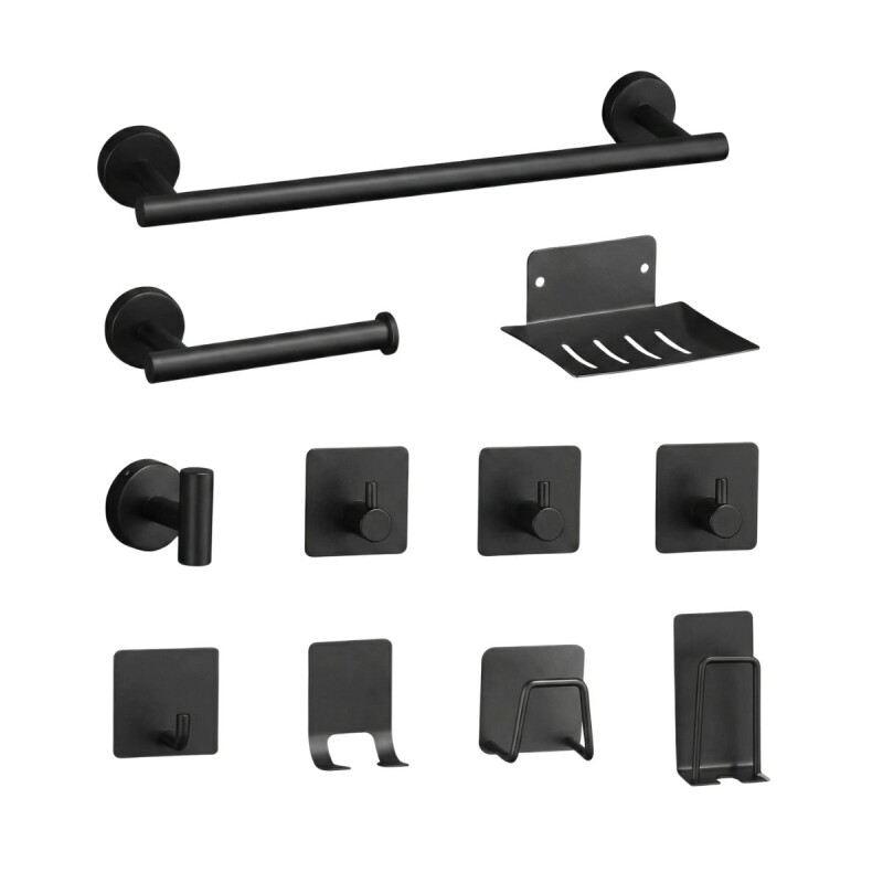 Set Accesorios Baño Completo 11 Piezas Acero Inoxidable Negro Set Accesorios Baño Completo 11 Piezas Acero Inoxidable Negro