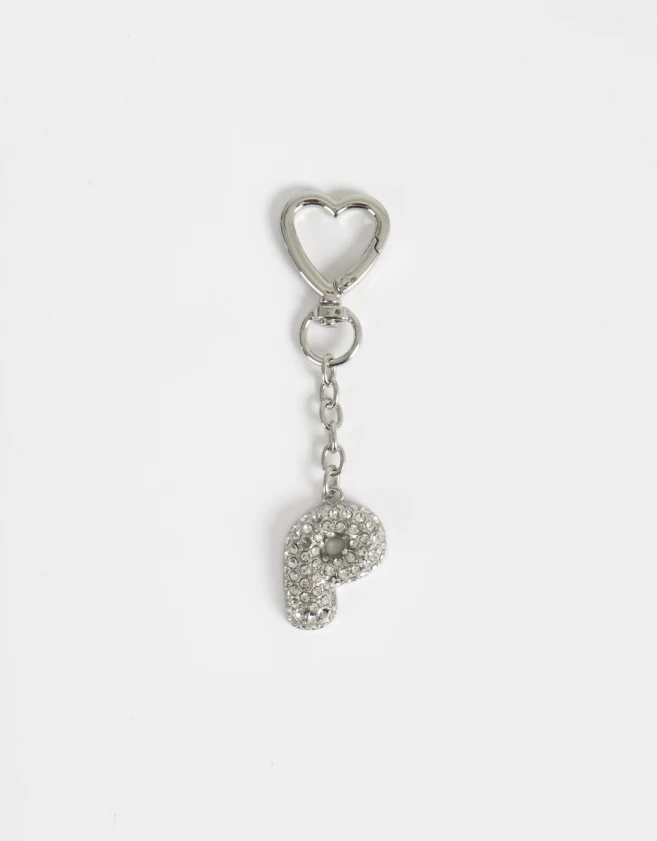 Llavero Glitter Llavero Y Charm Dije Letra "p" Strass - Plateado
