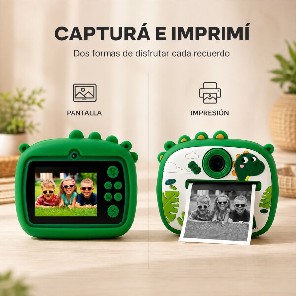 Cámara Infantil Instantánea Gatito con Doble Lente y Selfie VERDE