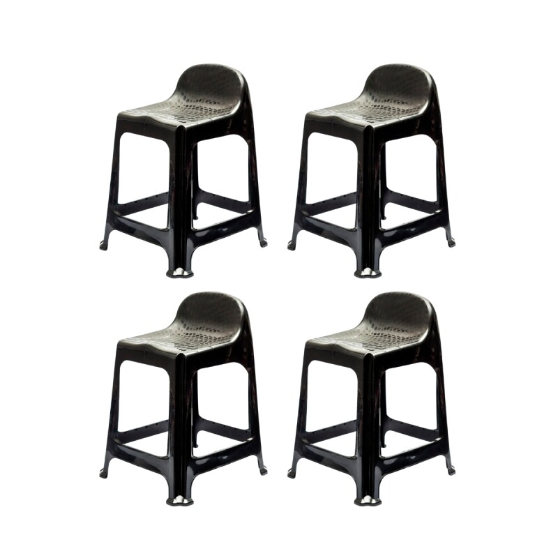 Set x4 Banqueta con respaldo apilable resistente NEGRO