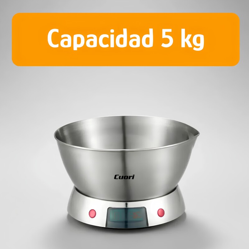 Balanza de Cocina Digital Cuori 5kg Inox + Bowl Extraíble Balanza de Cocina Digital Cuori 5kg Inox + Bowl Extraíble
