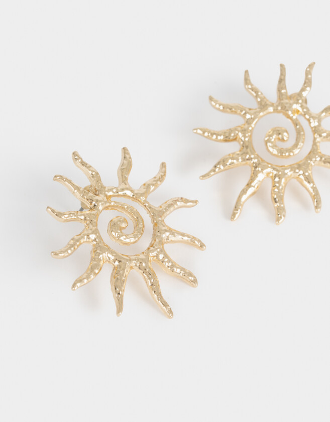 Aros Colgantes Cortos Soles Aro Espiral Con Sol - Dorado