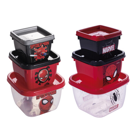 Pack 3 Recipiente Cuadrados Spiderman Diseños Surtidos U