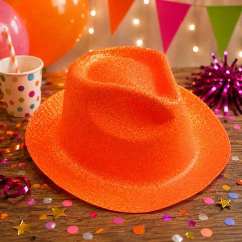 Sombrero Cowboy Glitter Neon Naranja