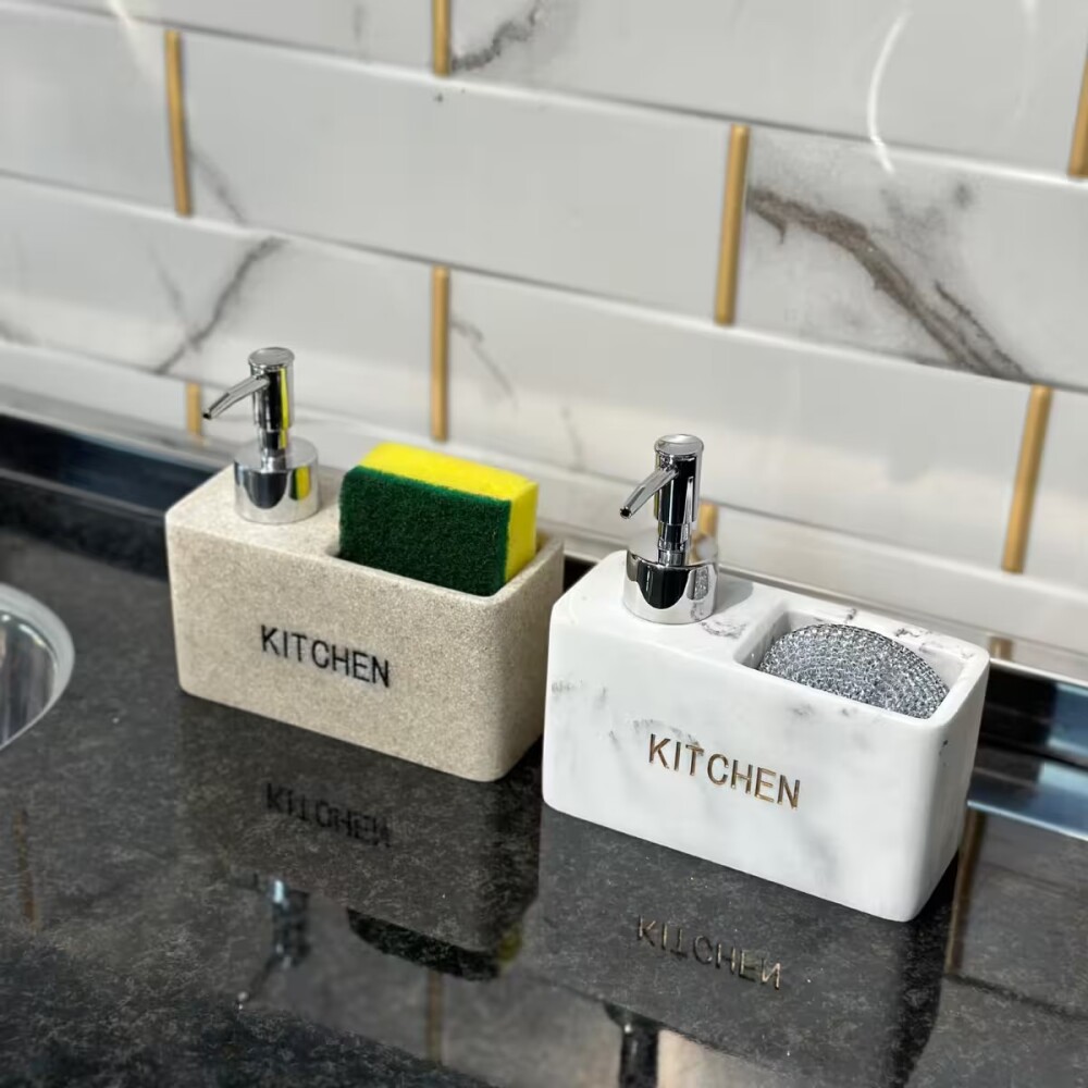 Dispensador de jabón cocina mármol con esponja Dispensador De Jabón Cocina Mármol Con Esponja