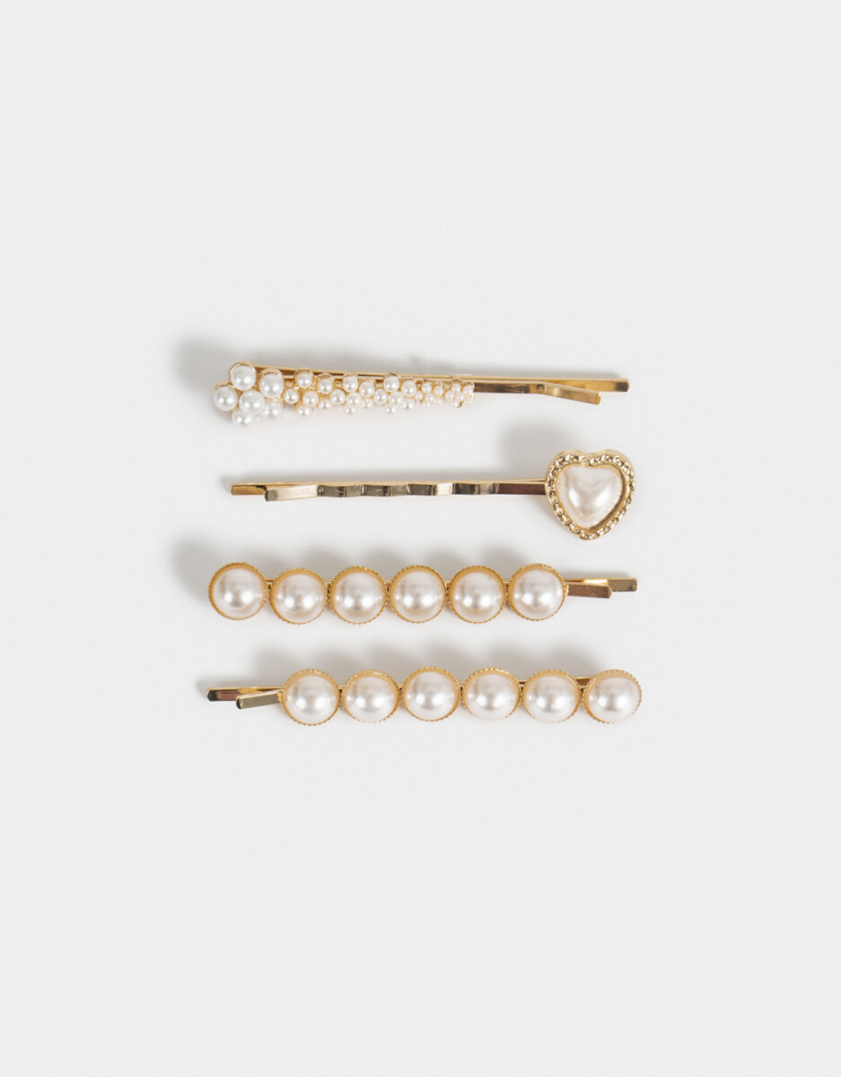 Set De Horquillas Con Perlas 