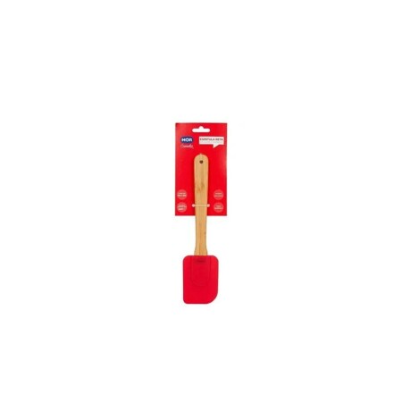 ESPATULA RECTANGULAR DE SILICONA Y BAMBU MOR ROJO