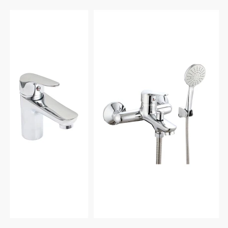 Grifería Bronce: Lavatorio y Ducha Ext. c/Flexible y Tel. 000