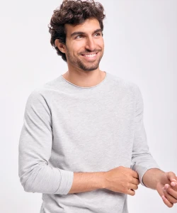 Remera manga larga cuello a la base Gris Melange